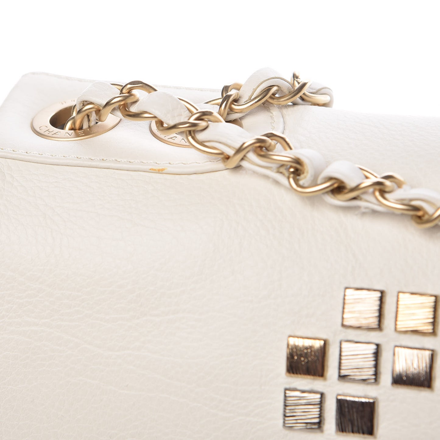 Calfskin Metal Mosaic Flap White