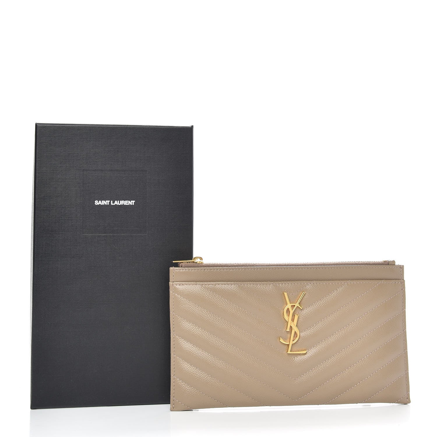 Saint Laurent Grain De Poudre Chevron Monogram Bill Pouch Dune 10 of 10