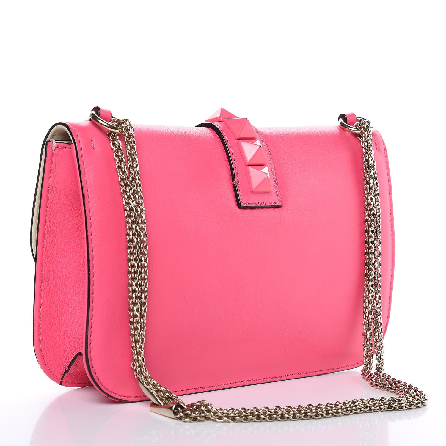 Valentino Garavani Vitello Bi-Color Large Glam Lock Rockstud Flap Fuxia Fluo Ivory 3 of 15