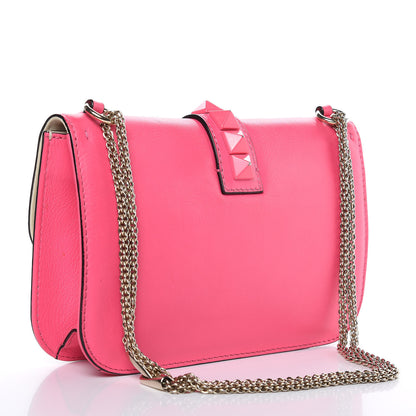 Valentino Garavani Vitello Bi-Color Large Glam Lock Rockstud Flap Fuxia Fluo Ivory 3 of 15
