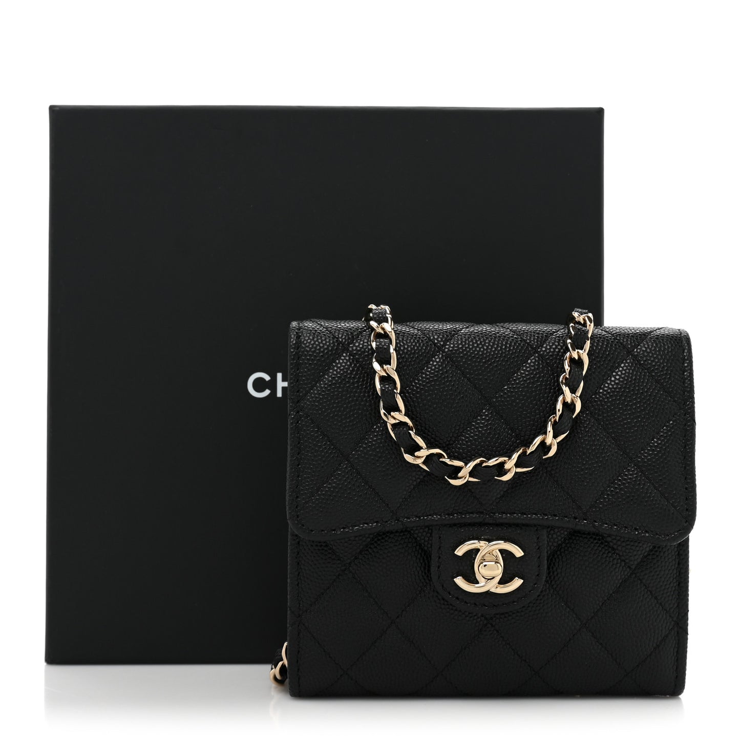 Caviar Quilted Clutch With Chain Bag Black