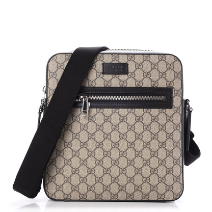 Gucci GG Supreme Monogram Flat Messenger Bag Black 1 of 7