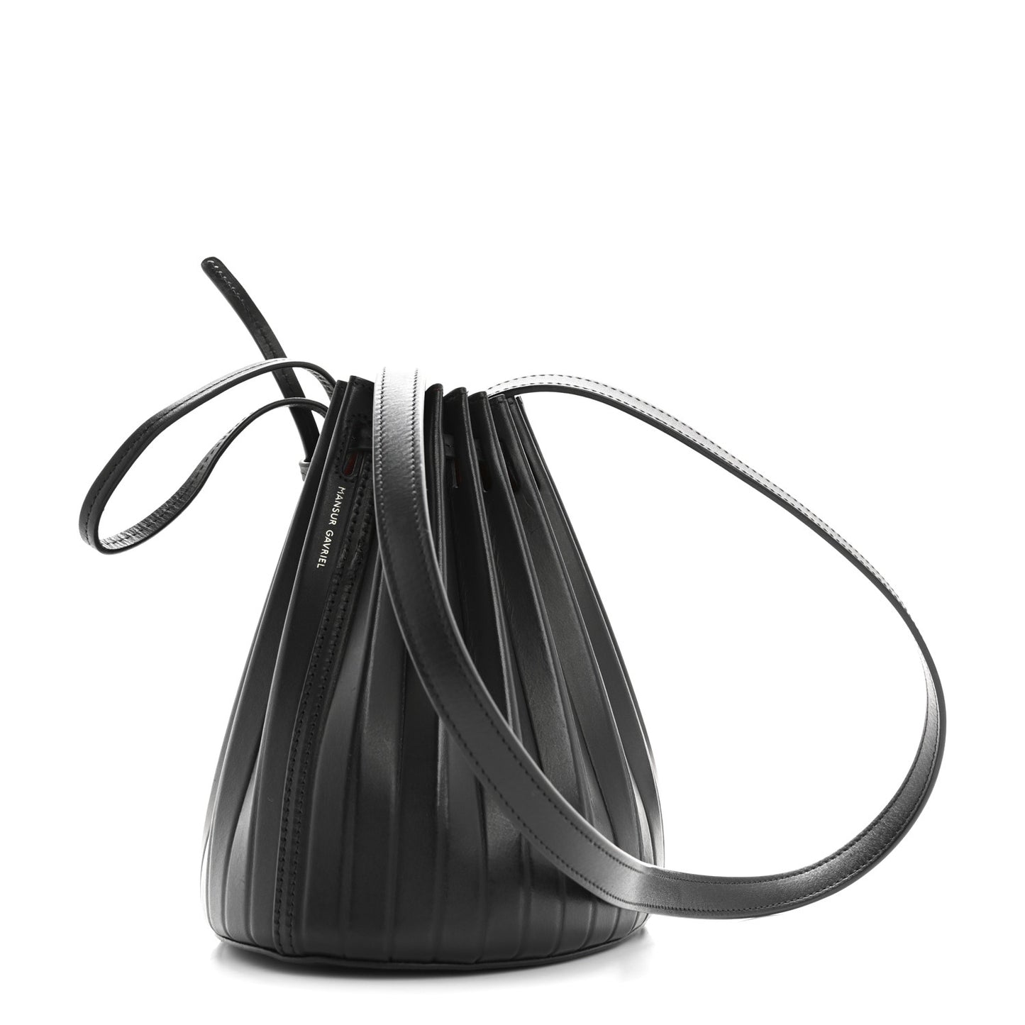 Vegetable Tanned Calfskin Pleated Mini Bucket Bag Black Flamma
