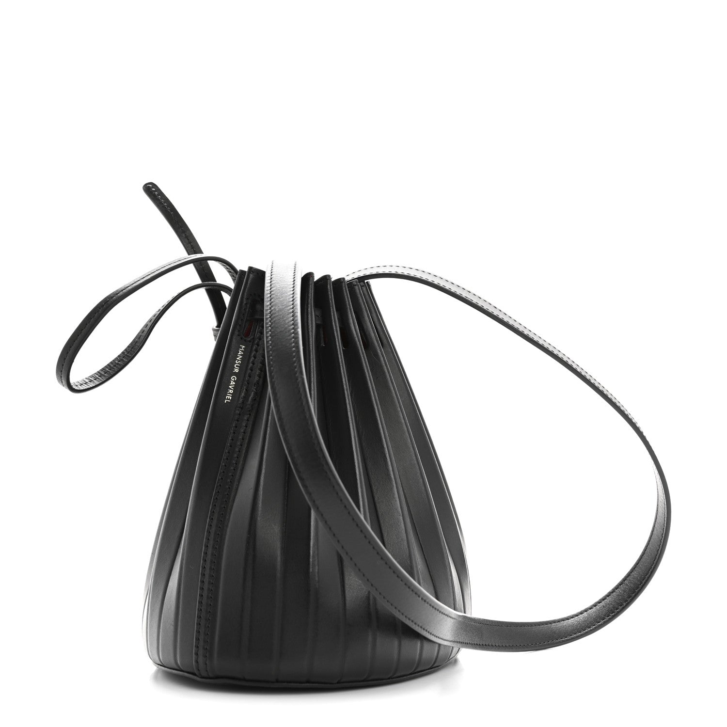 Mansur Gavriel Vegetable Tanned Calfskin Pleated Mini Bucket Bag Black Flamma 3 of 10