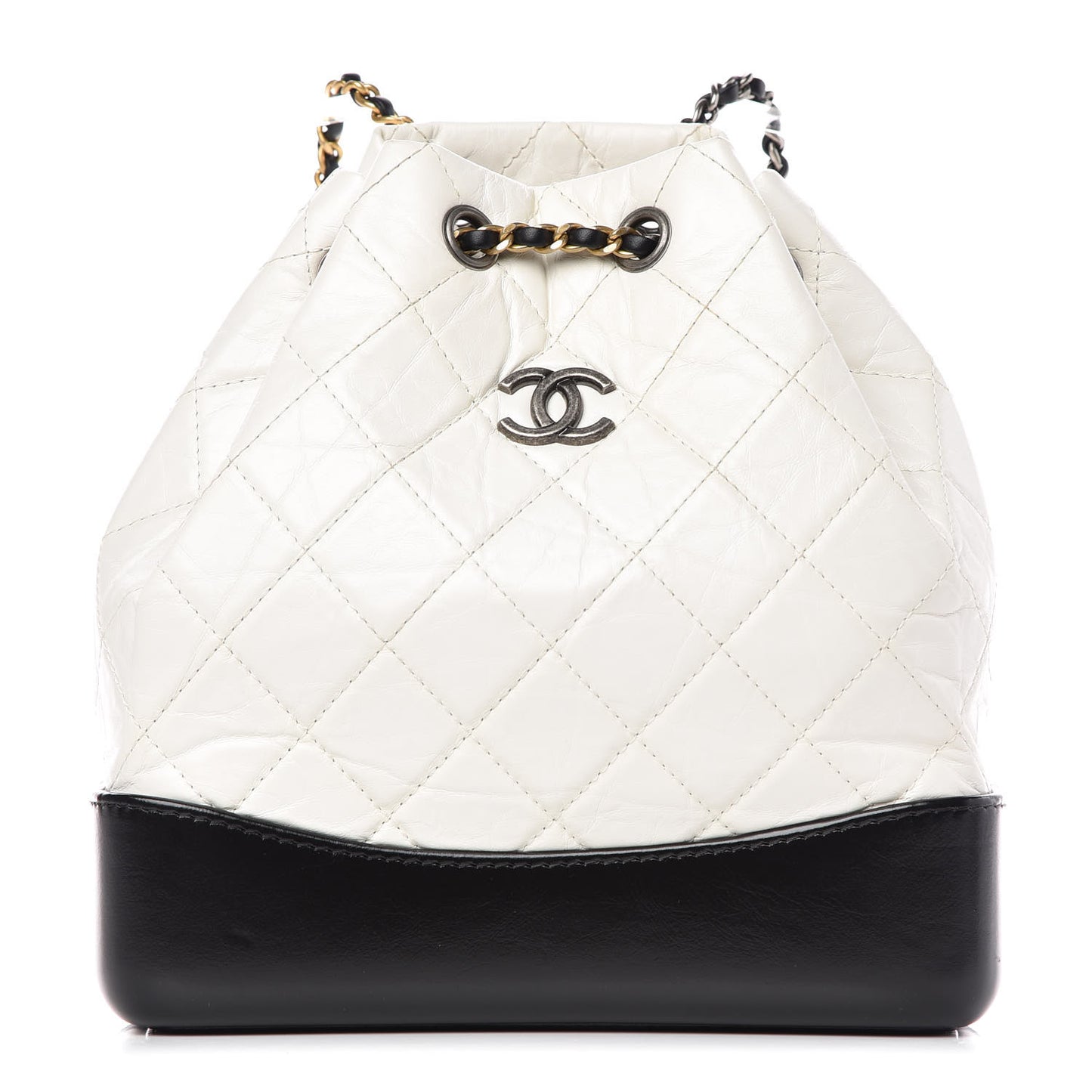Aged Calfskin Quilted Small Gabrielle Backpack Black White