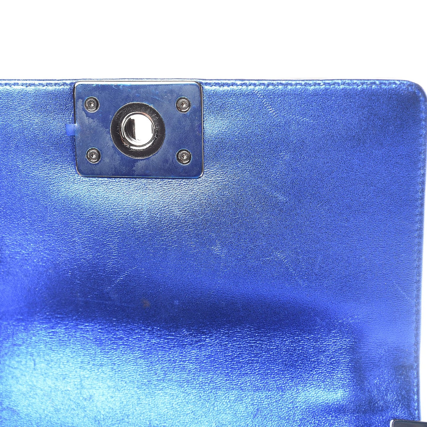 Metallic Patent Calfskin Quilted Small Boy Flap Blue