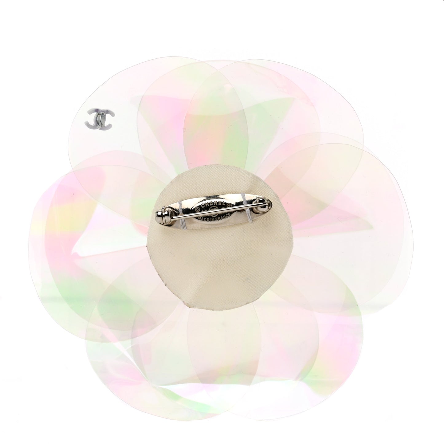 Iridescent Resin Camellia Pin Brooch Silver Multicolor