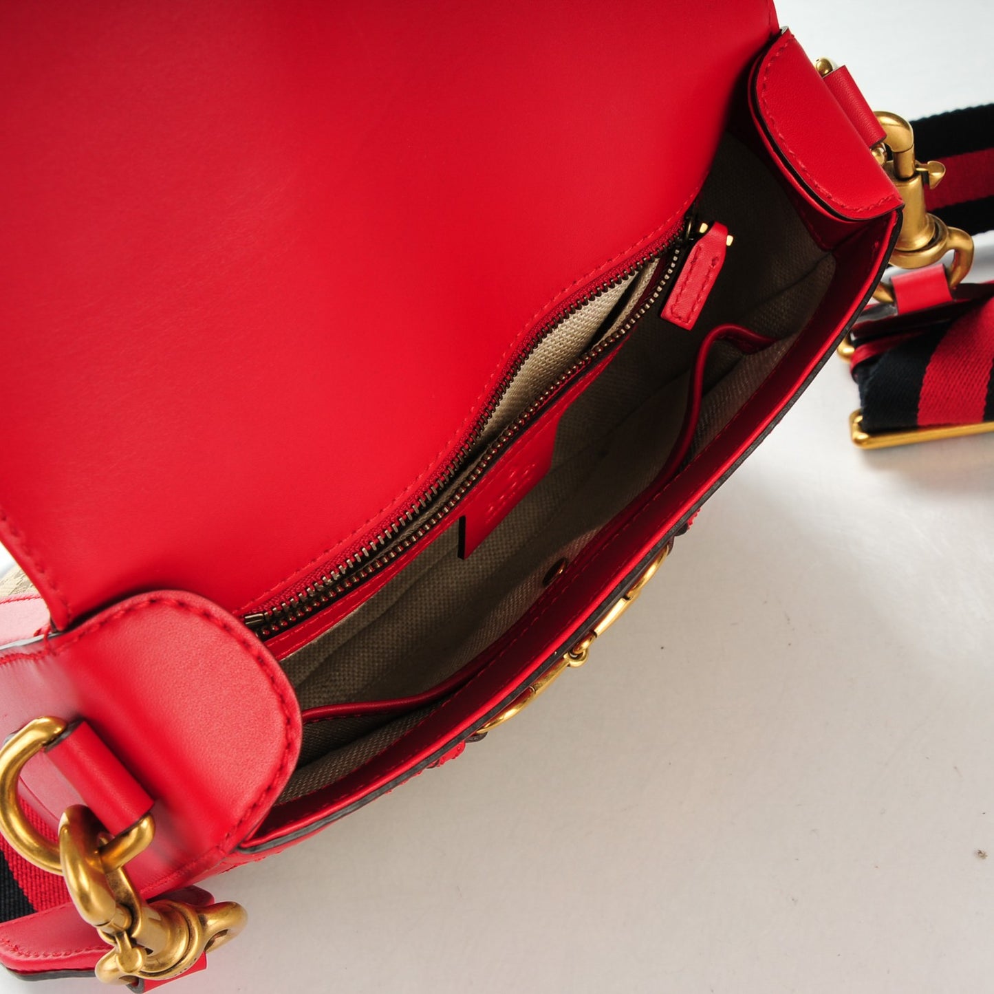 Monogram Ruinart Calfskin Medium Lady Web Shoulder Bag Beige Ebony Hibiscus Red