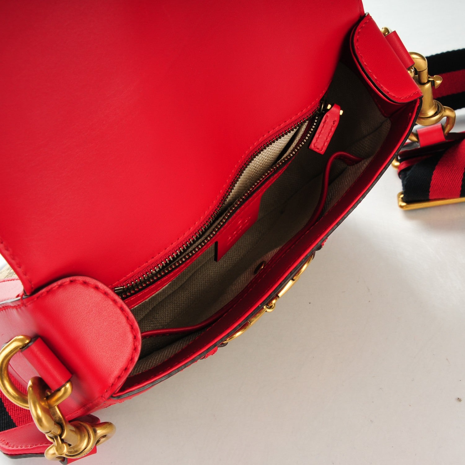 Gucci Monogram Ruinart Calfskin Medium Lady Web Shoulder Bag Beige Ebony Hibiscus Red 5 of 7