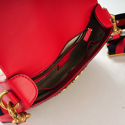Gucci Monogram Ruinart Calfskin Medium Lady Web Shoulder Bag Beige Ebony Hibiscus Red 5 of 7