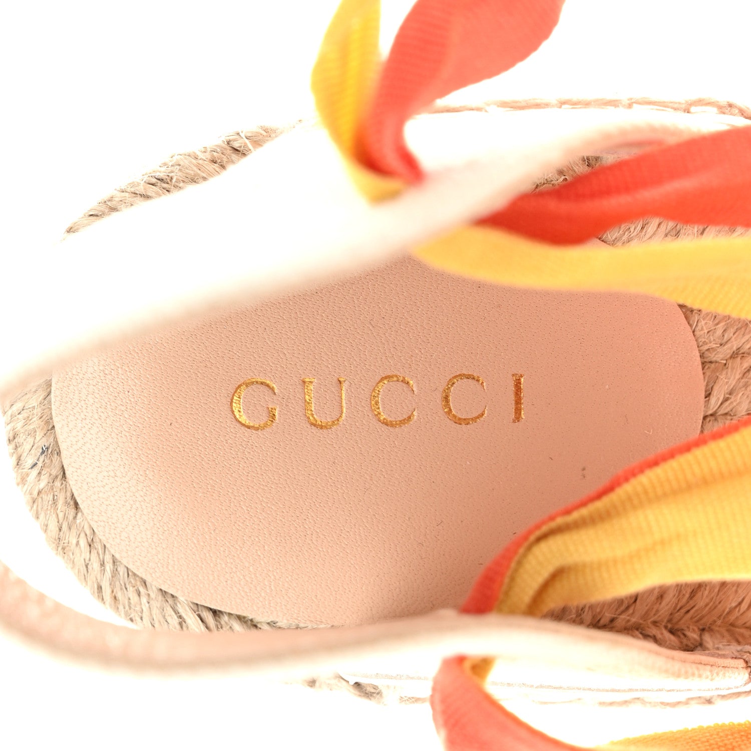 Gucci Canvas Ankle Wrap Interlocking G Platform 35/120mm Espadrille Wedges 37 Orange Yellow 8 of 11