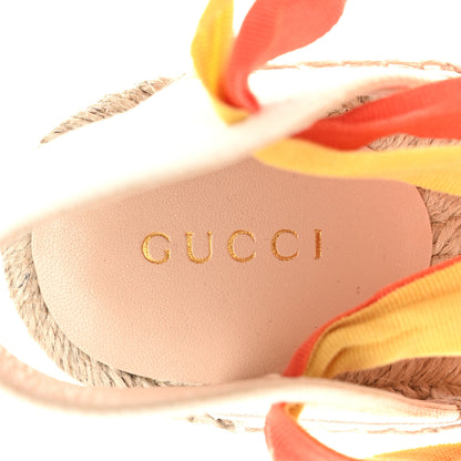 Gucci Canvas Ankle Wrap Interlocking G Platform 35/120mm Espadrille Wedges 37 Orange Yellow 8 of 11