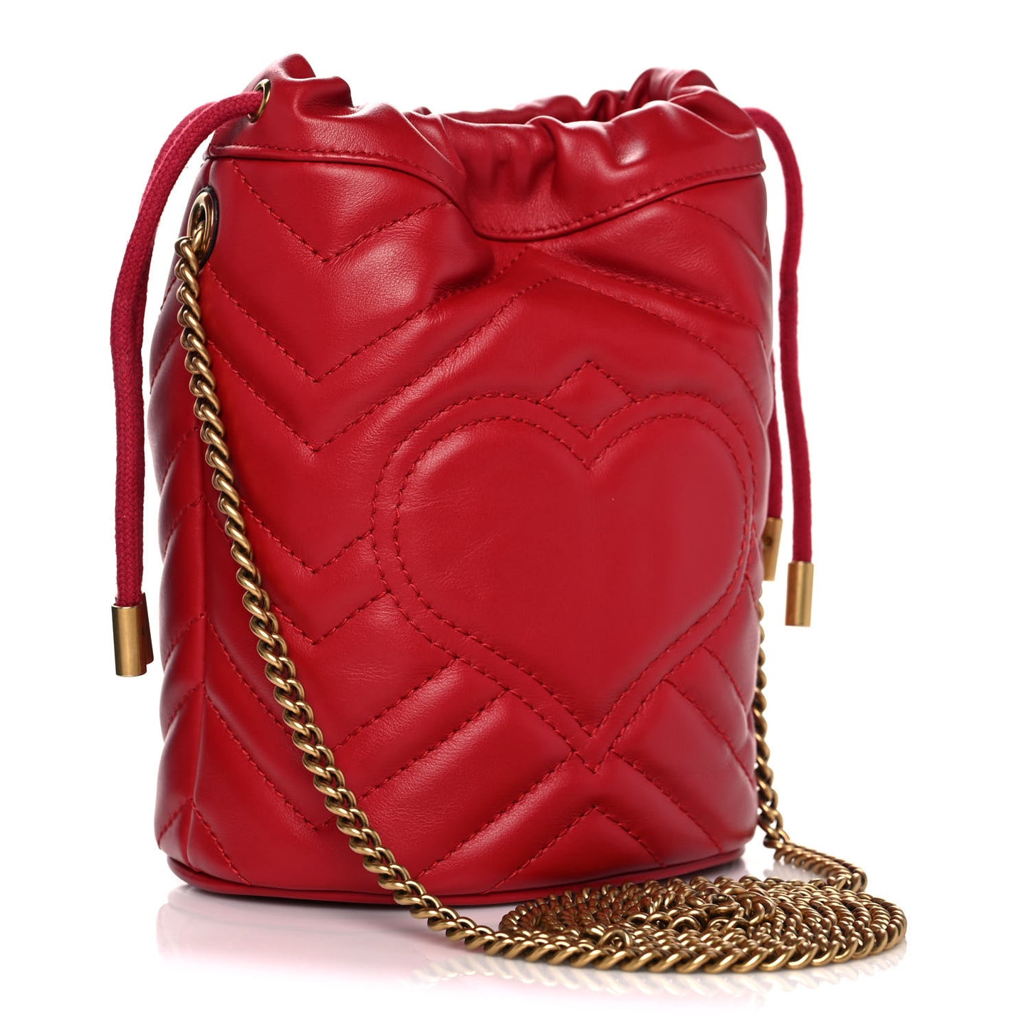 Calfskin Matelasse Mini GG Marmont 2.0 Bucket Bag Hibiscus Red