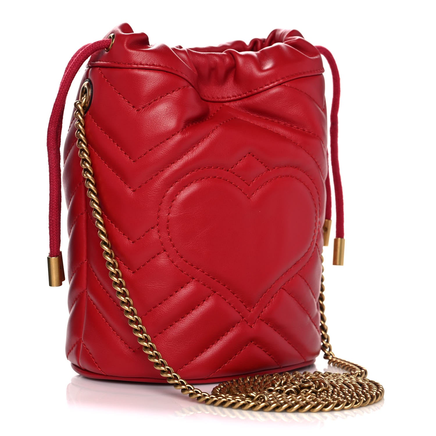 Gucci Calfskin Matelasse Mini GG Marmont 2.0 Bucket Bag Hibiscus Red 3 of 12
