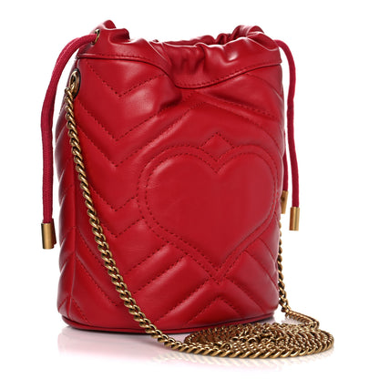 Gucci Calfskin Matelasse Mini GG Marmont 2.0 Bucket Bag Hibiscus Red 3 of 12