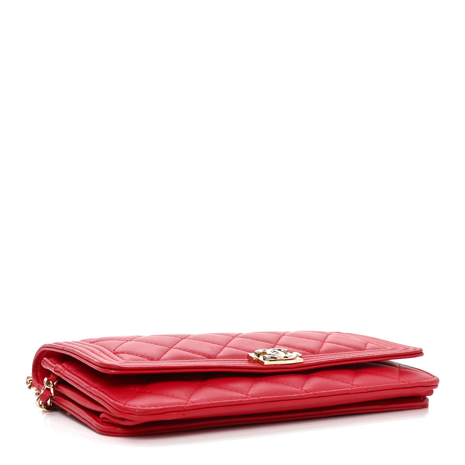 Chanel Lambskin Quilted Boy Wallet On Chain WOC Red 4 of 11
