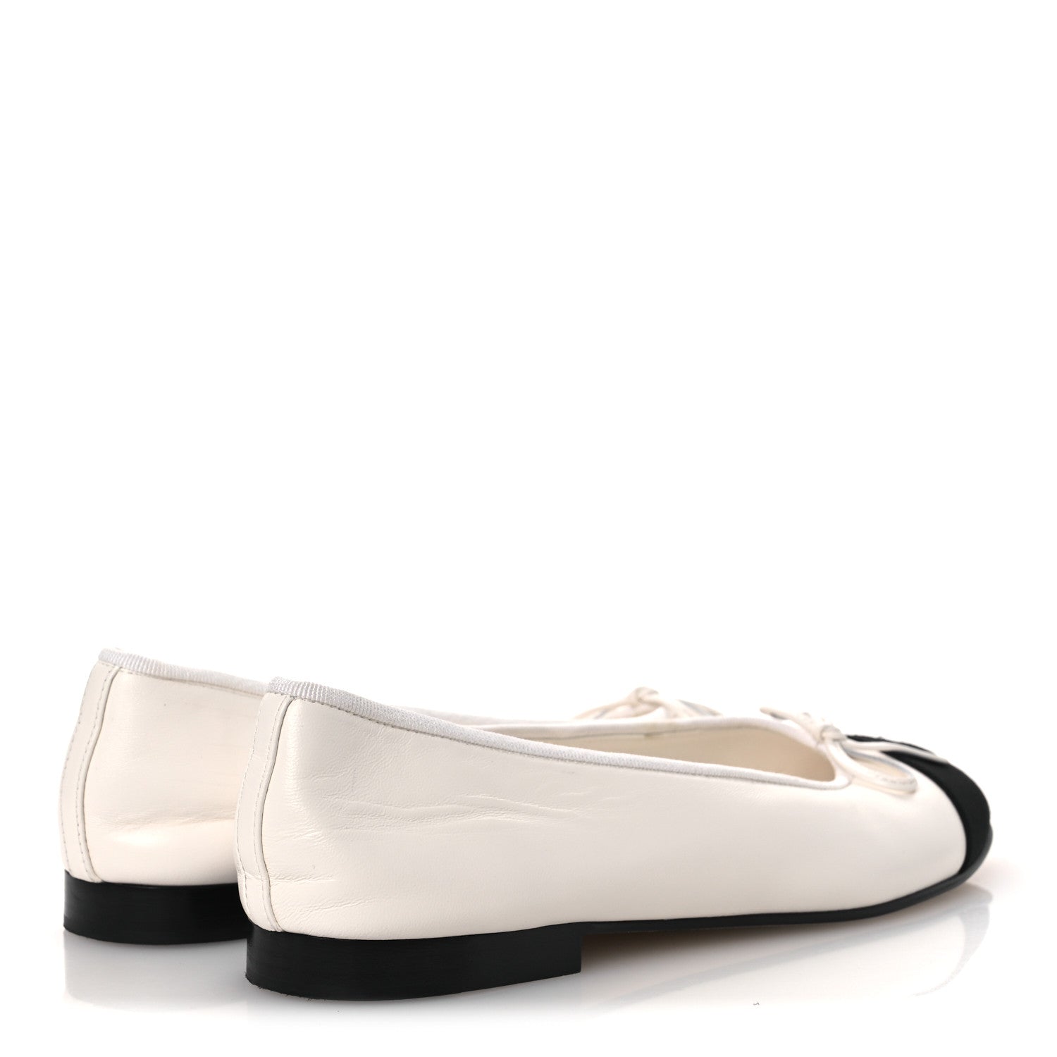 Chanel Lambskin Grosgrain Cap Toe CC Ballerina Flats 38 White Black 5 of 13