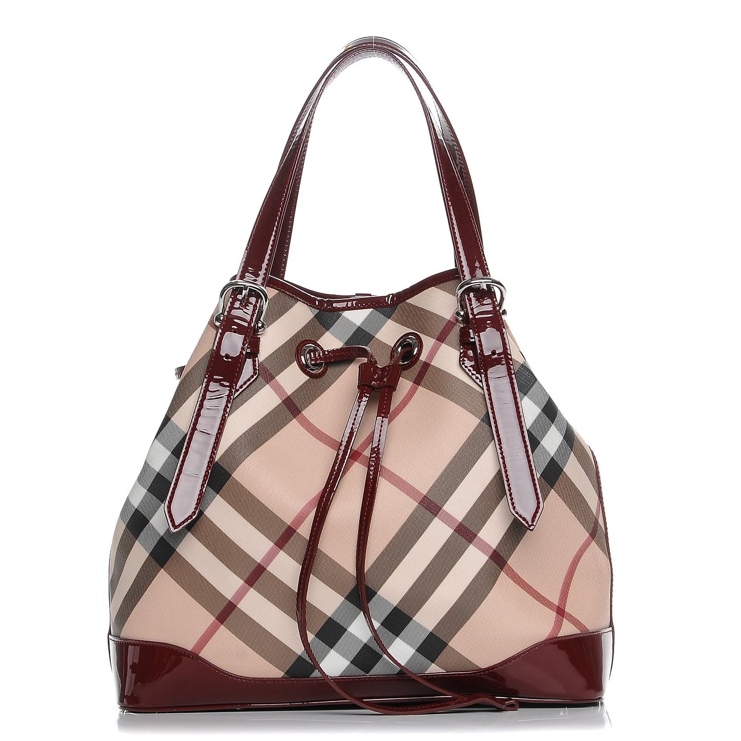 Supernova Check Drawstring Tote Berry Red