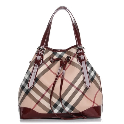 Burberry Supernova Check Drawstring Tote Berry Red 1 of 10
