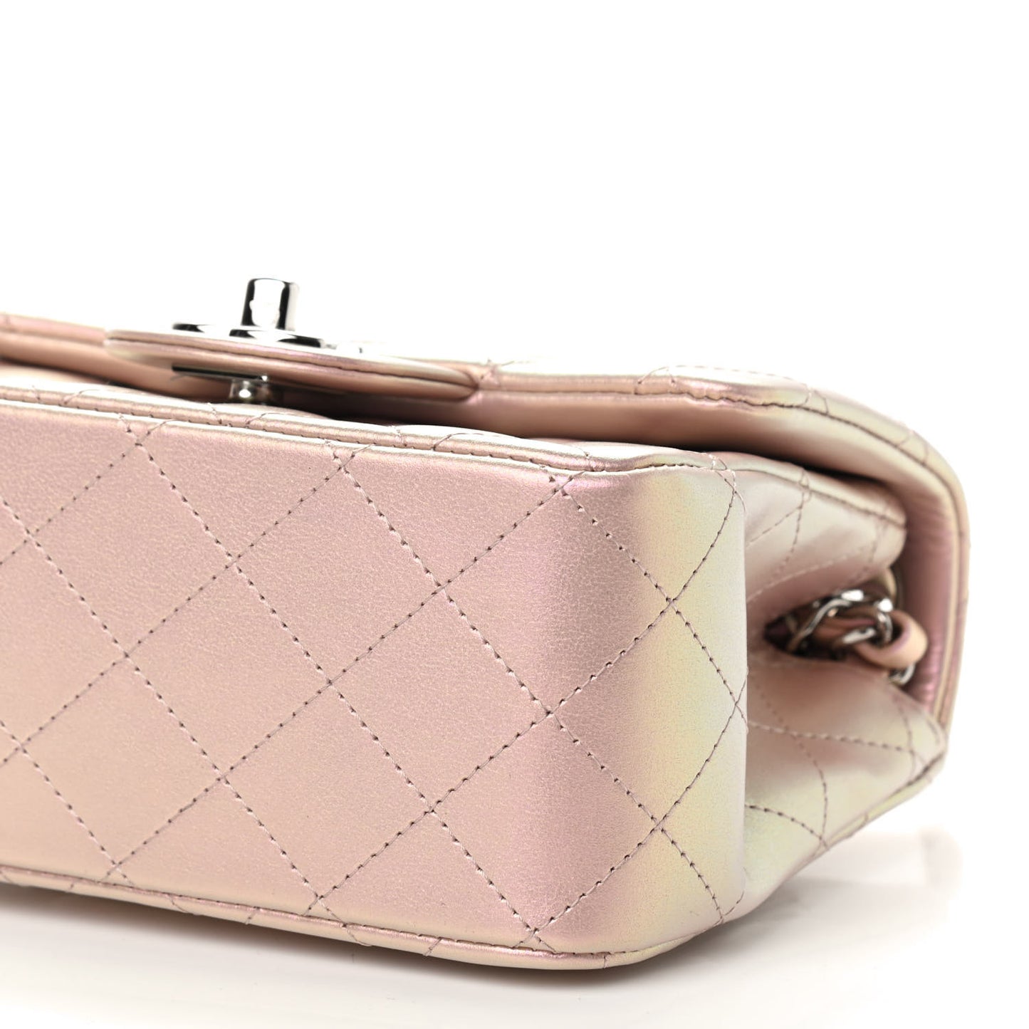 Iridescent Lambskin Quilted Mini Square Flap Pink
