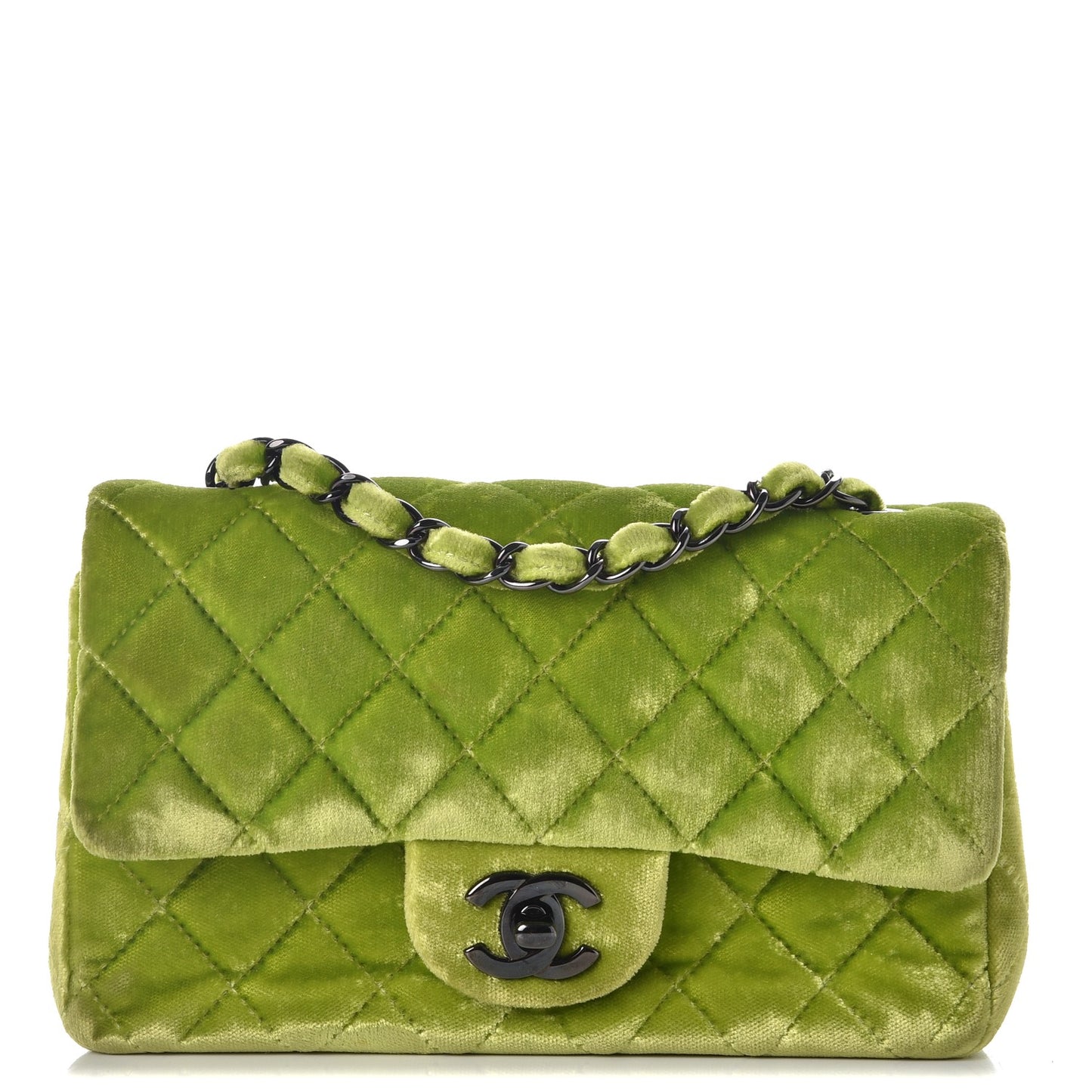 Velvet Quilted Mini Rectangular Flap Green