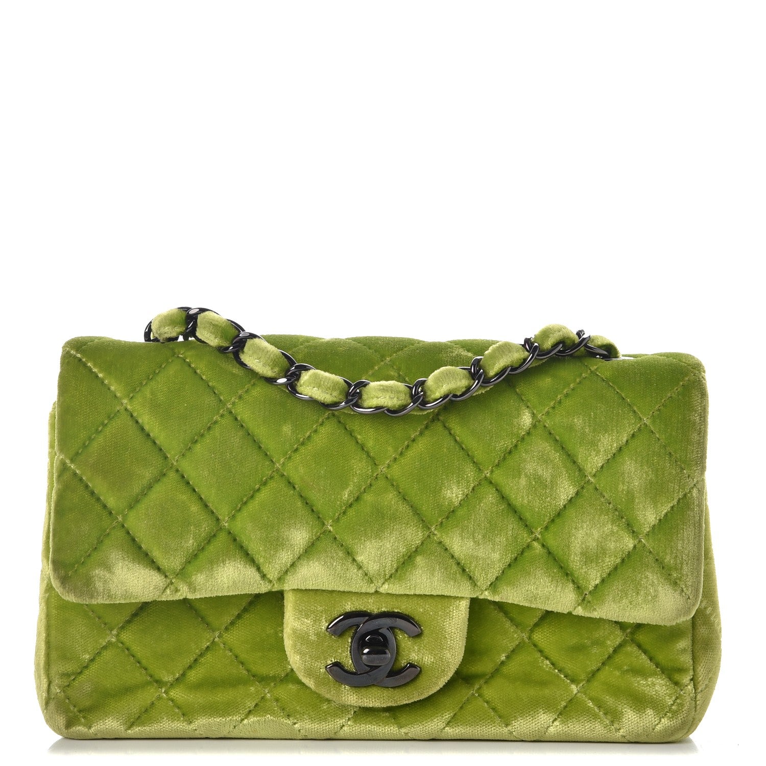Chanel Velvet Quilted Mini Rectangular Flap Green 1 of 7