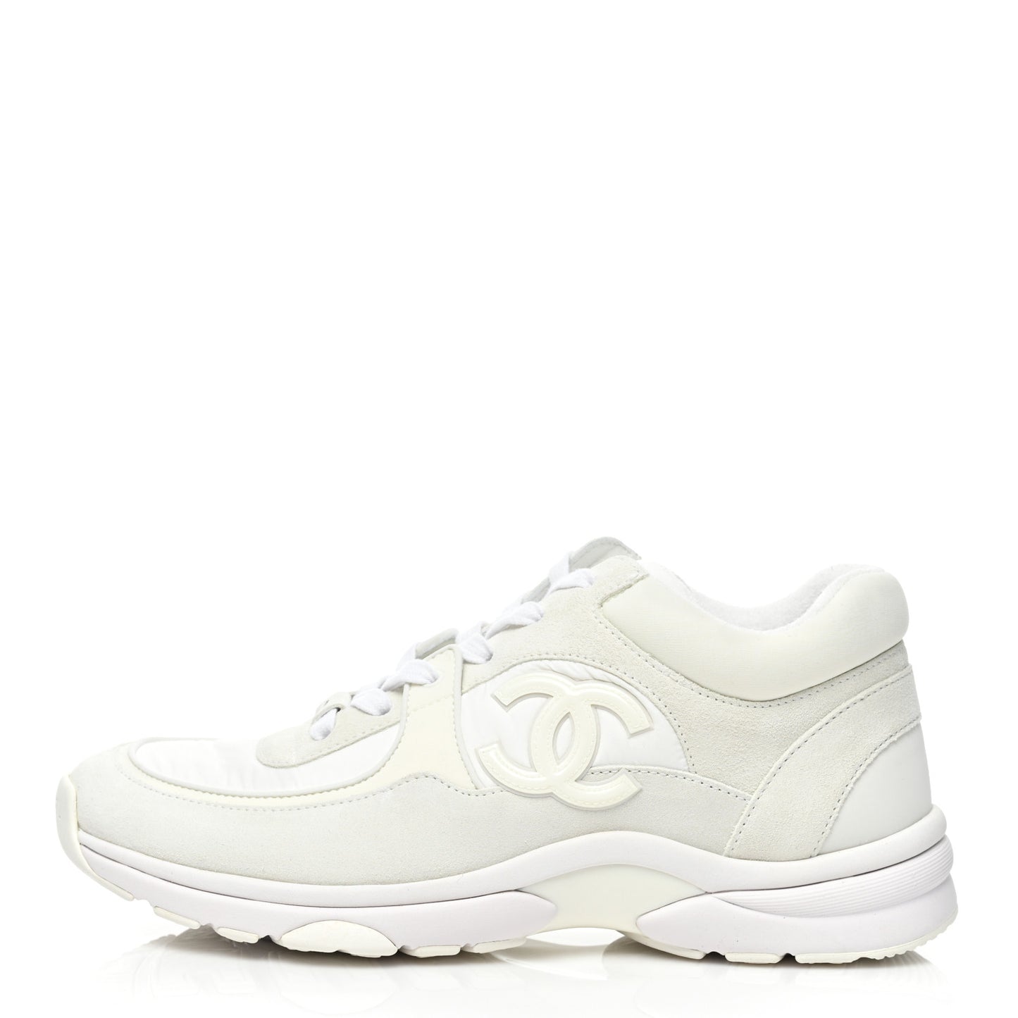 Suede Calfskin Fabric CC Sneakers 38.5 White