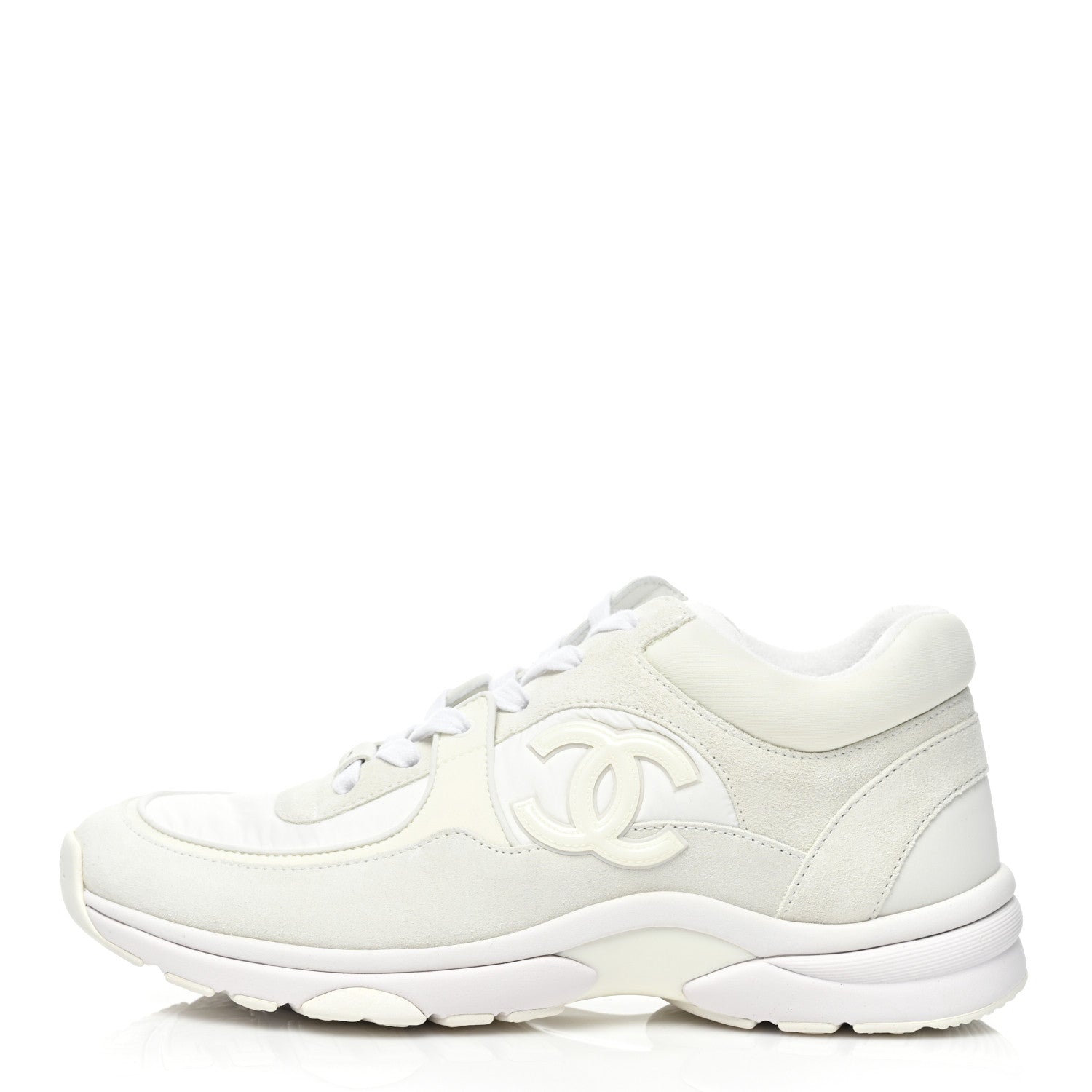 Chanel Suede Calfskin Fabric CC Sneakers 38.5 White 1 of 7