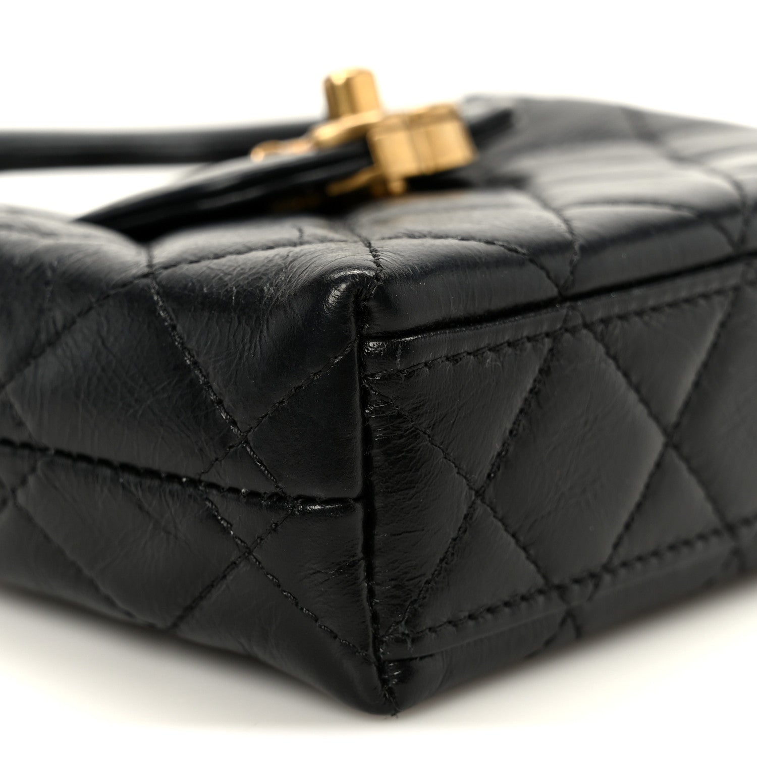 Chanel Shiny Aged Calfskin Quilted Mini Nano Kelly Shopper Black 9 of 11