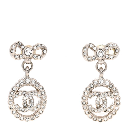 Chanel Crystal CC Bow Round Drop Earrings Silver 1 of 4