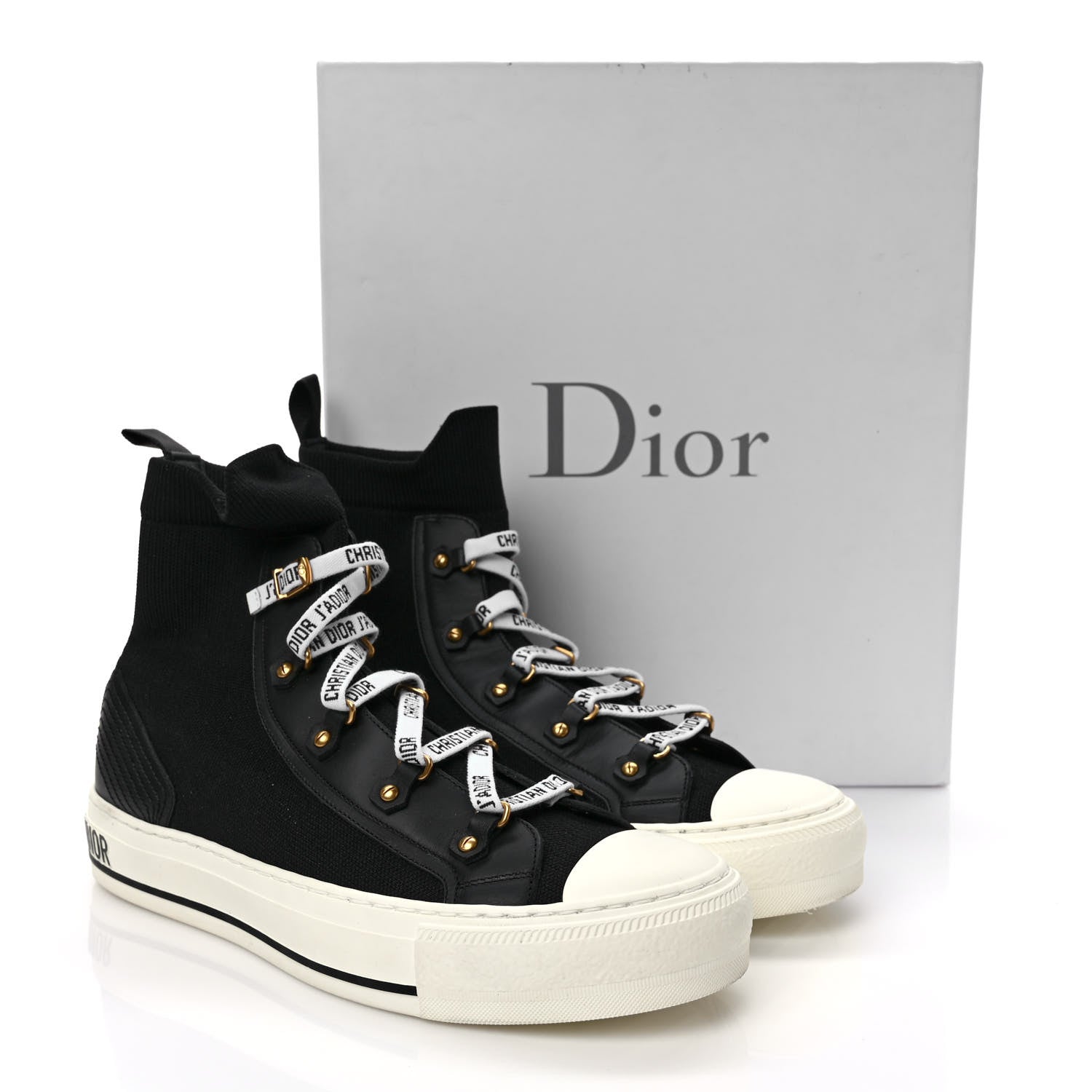 Christian Dior Technical Knit Calfskin Womens Walk'N'Dior High Top Sneakers 39.5 Black 10 of 10