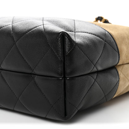 Chanel Suede Calfskin Shiny Lambskin Quilted Coco Base Shopping Bag Beige Black 10 of 11