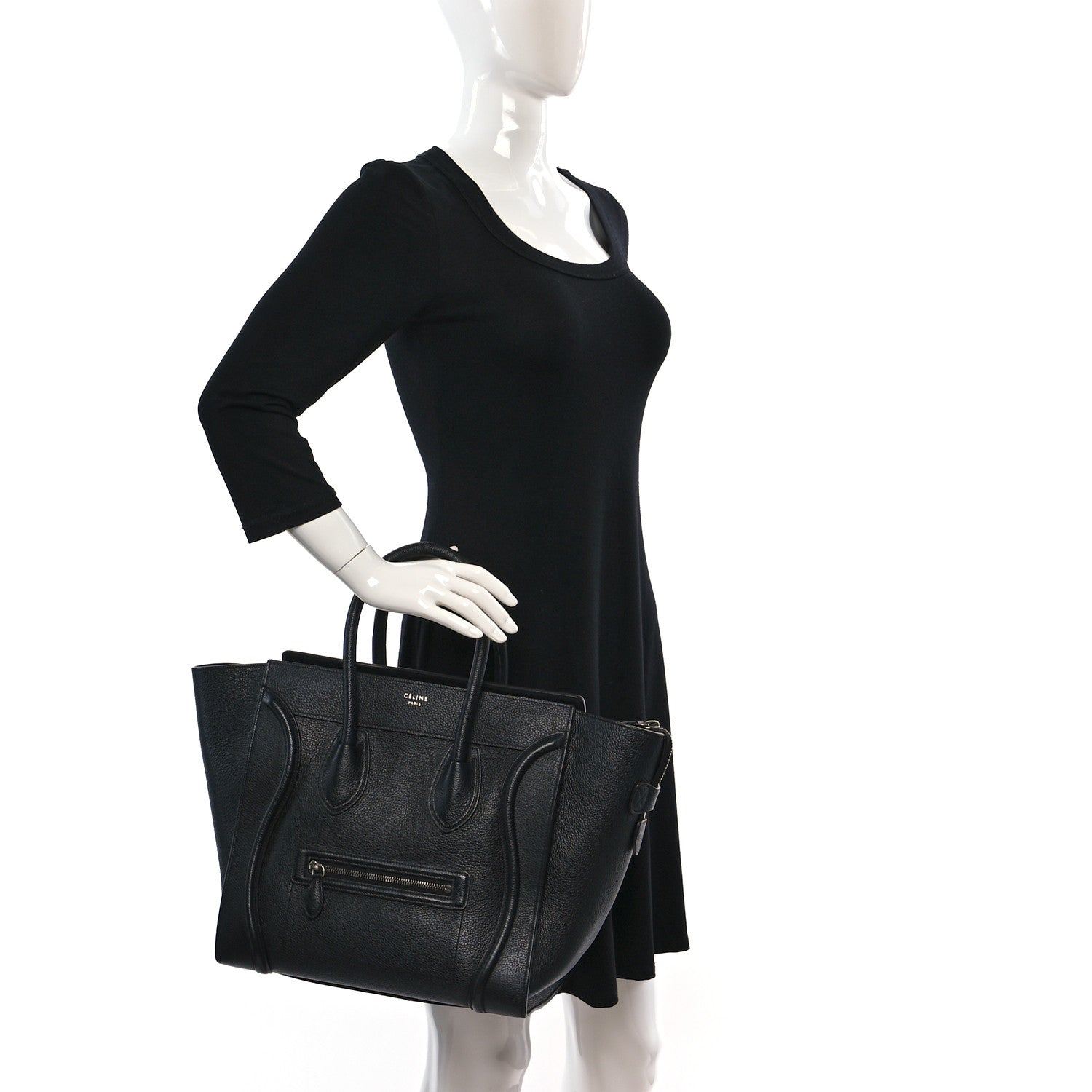 Celine Drummed Calfskin Mini Luggage Black 2 of 10