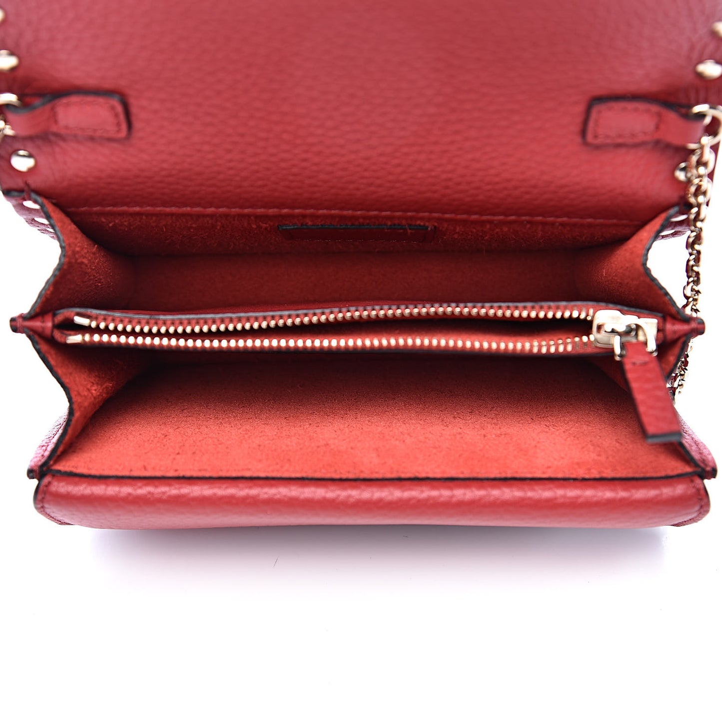 Pebbled Calfskin Rockstud Wallet on Chain Rosso Valentino