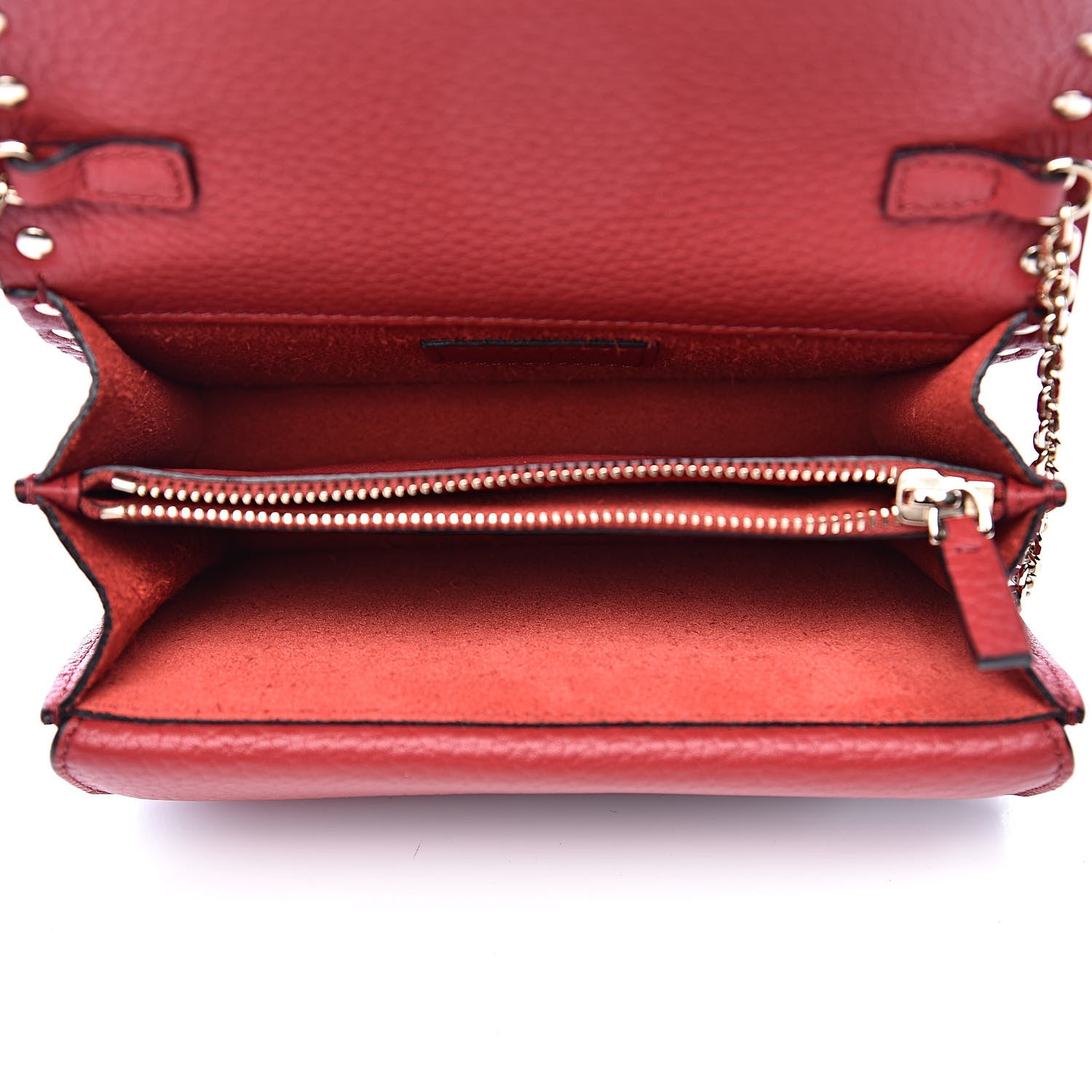 Valentino Garavani Pebbled Calfskin Rockstud Wallet on Chain Rosso Valentino 5 of 10