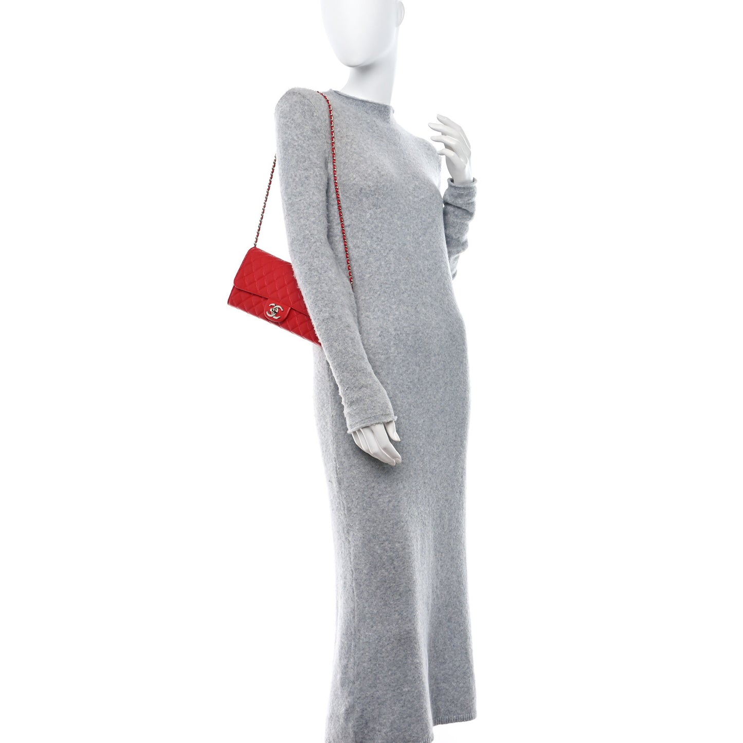 Lambskin Quilted Chain Clutch Flap Red