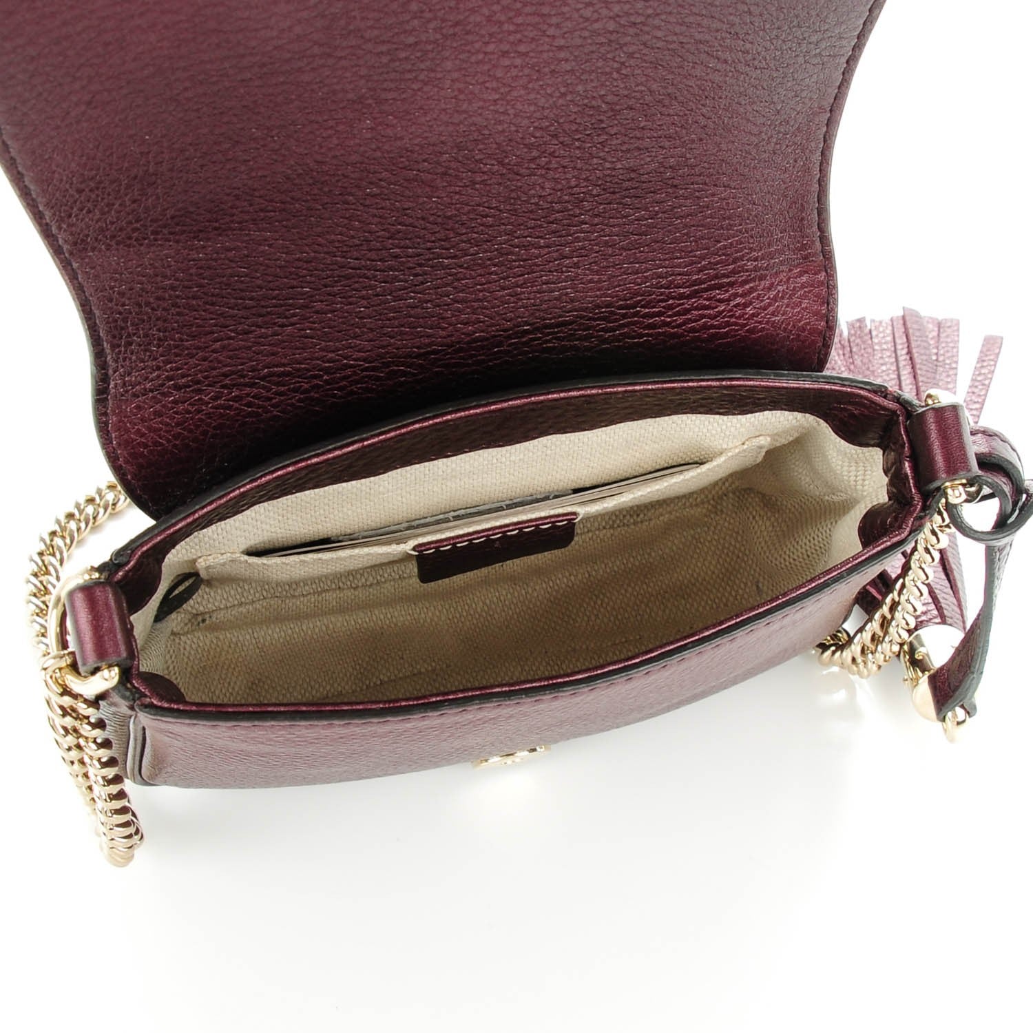 Gucci Metallic Pebbled Calfskin Small Soho Flap Crossbody Burgundy 5 of 7