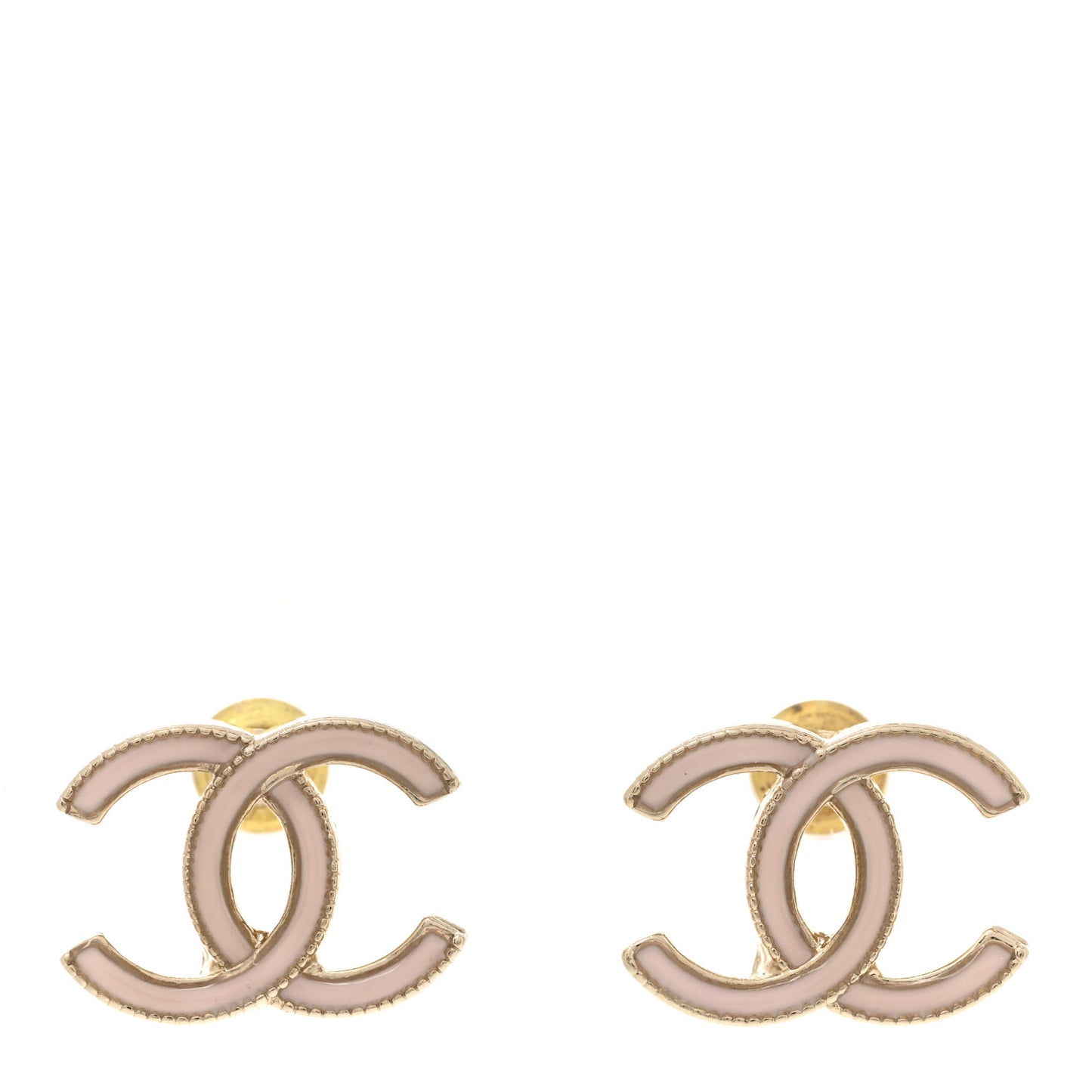 Enamel CC Earrings Pearly Pink Gold
