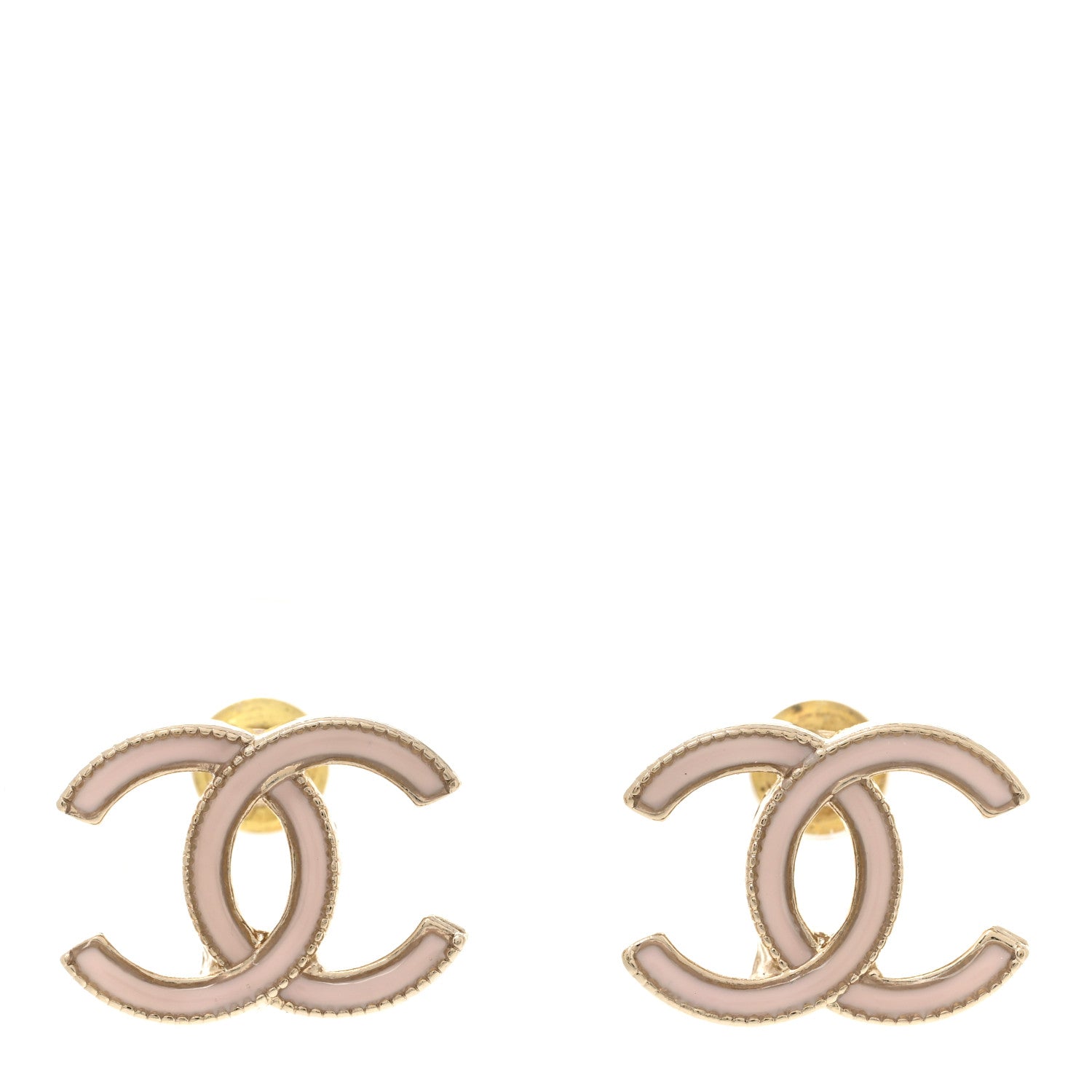 Chanel Enamel CC Earrings Pearly Pink Gold 1 of 4