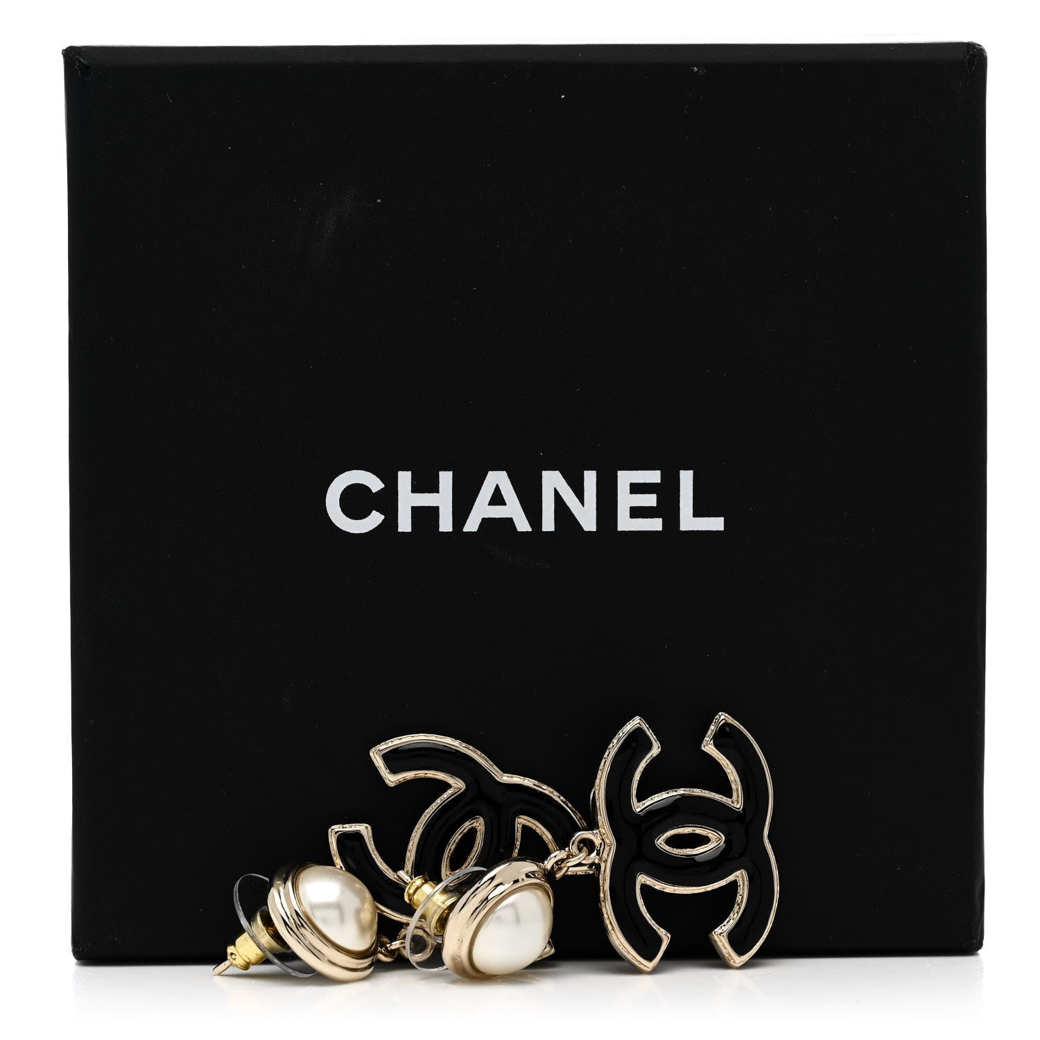 Chanel Pearl Enamel CC Drop Earrings Black 5 of 5