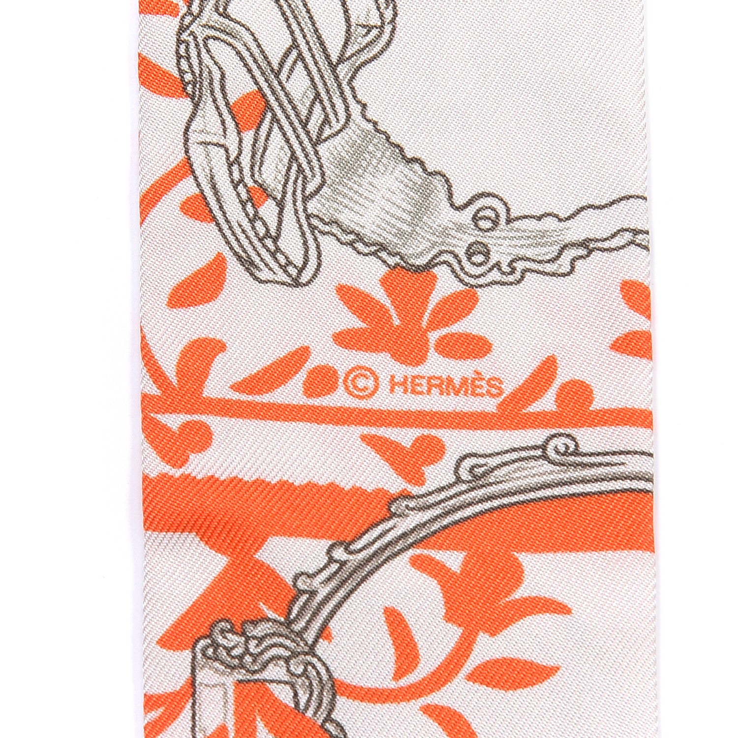 Hermes Silk Etriers Remix Twilly Verveine Orange Kaki 4 of 4