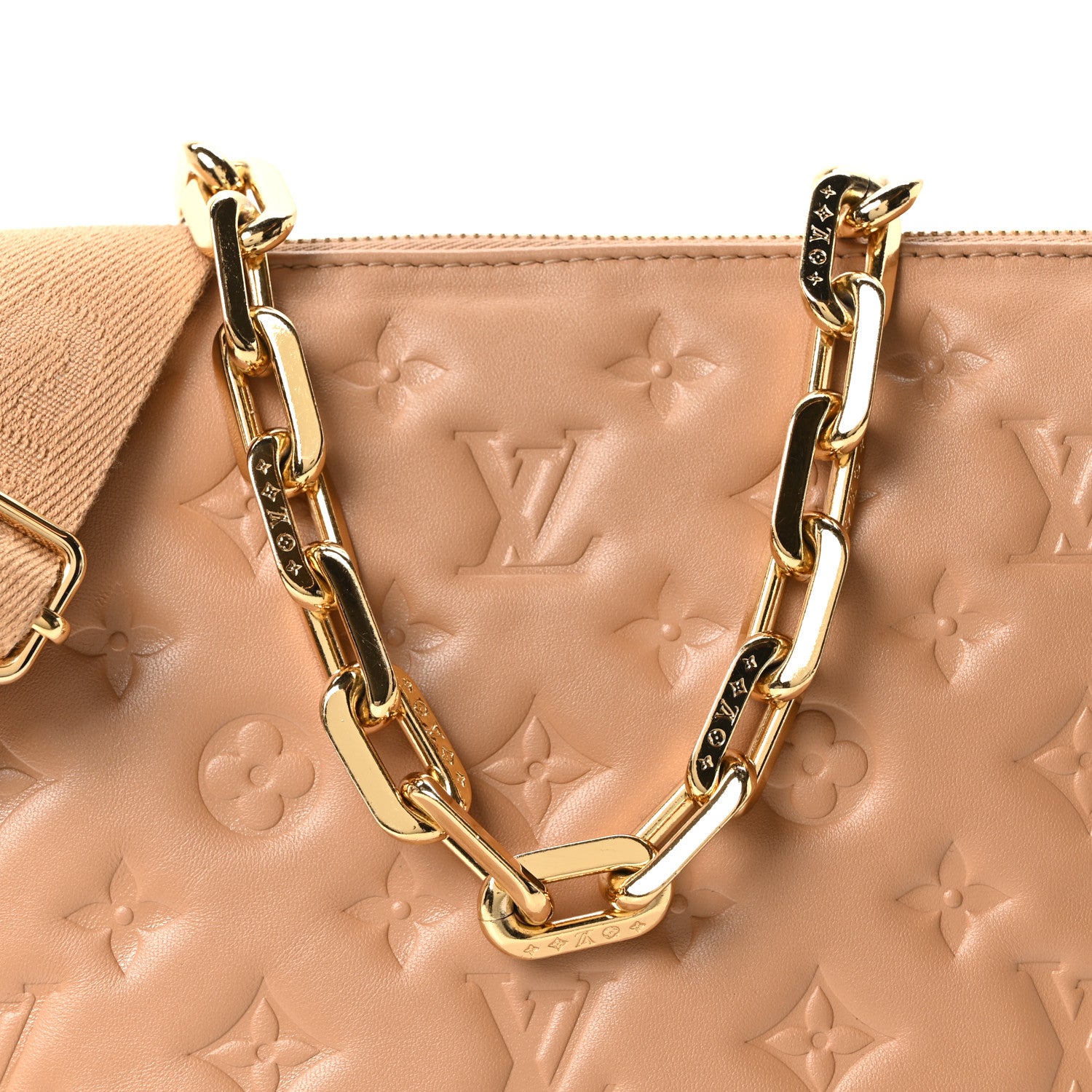 Louis Vuitton Lambskin Embossed Monogram Coussin PM Camel 6 of 9
