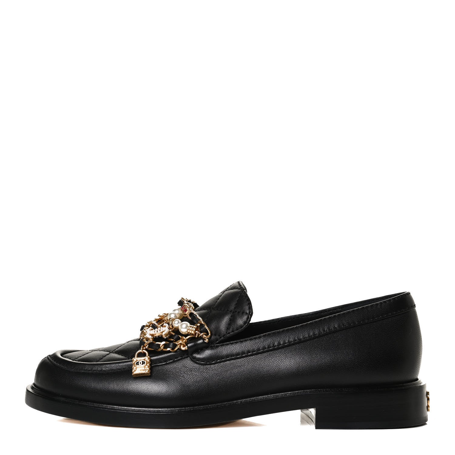 Chanel Lambskin Pearl Crystal Quilted CC Logo Jewelry Loafers 38 Black 1 of 11