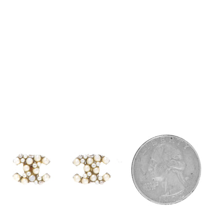Chanel Pearl Crystal CC Earrings Silver 2 of 5