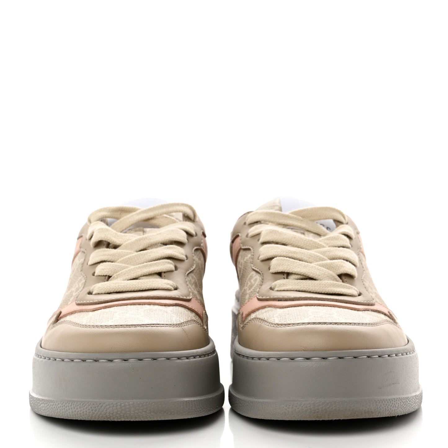 Calfskin GG Supreme Monogram Perforated Womens Platform 55mm Sneakers 36.5 Apricot Pink Beige Grey