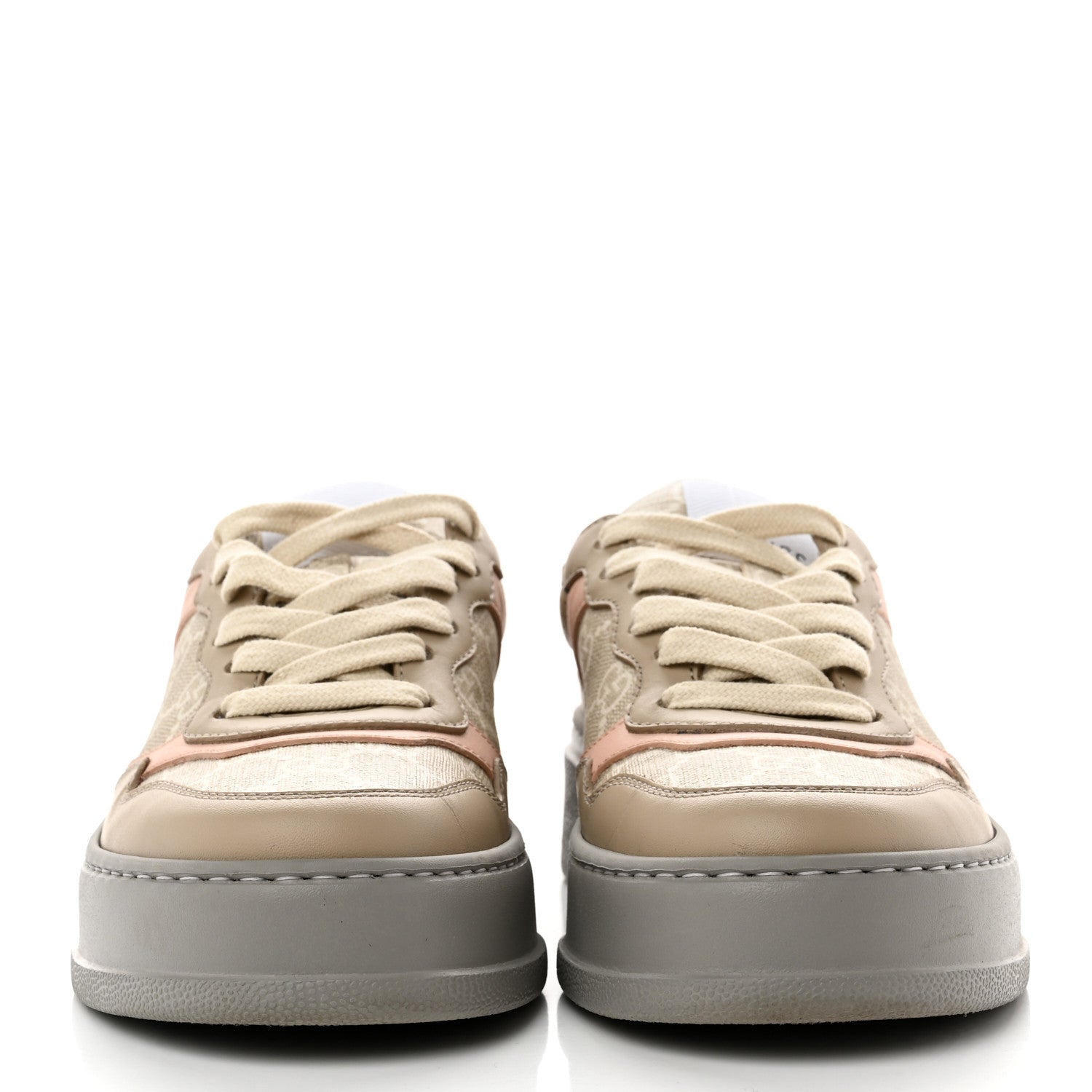 Gucci Calfskin GG Supreme Monogram Perforated Womens Platform 55mm Sneakers 36.5 Apricot Pink Beige Grey 2 of 7