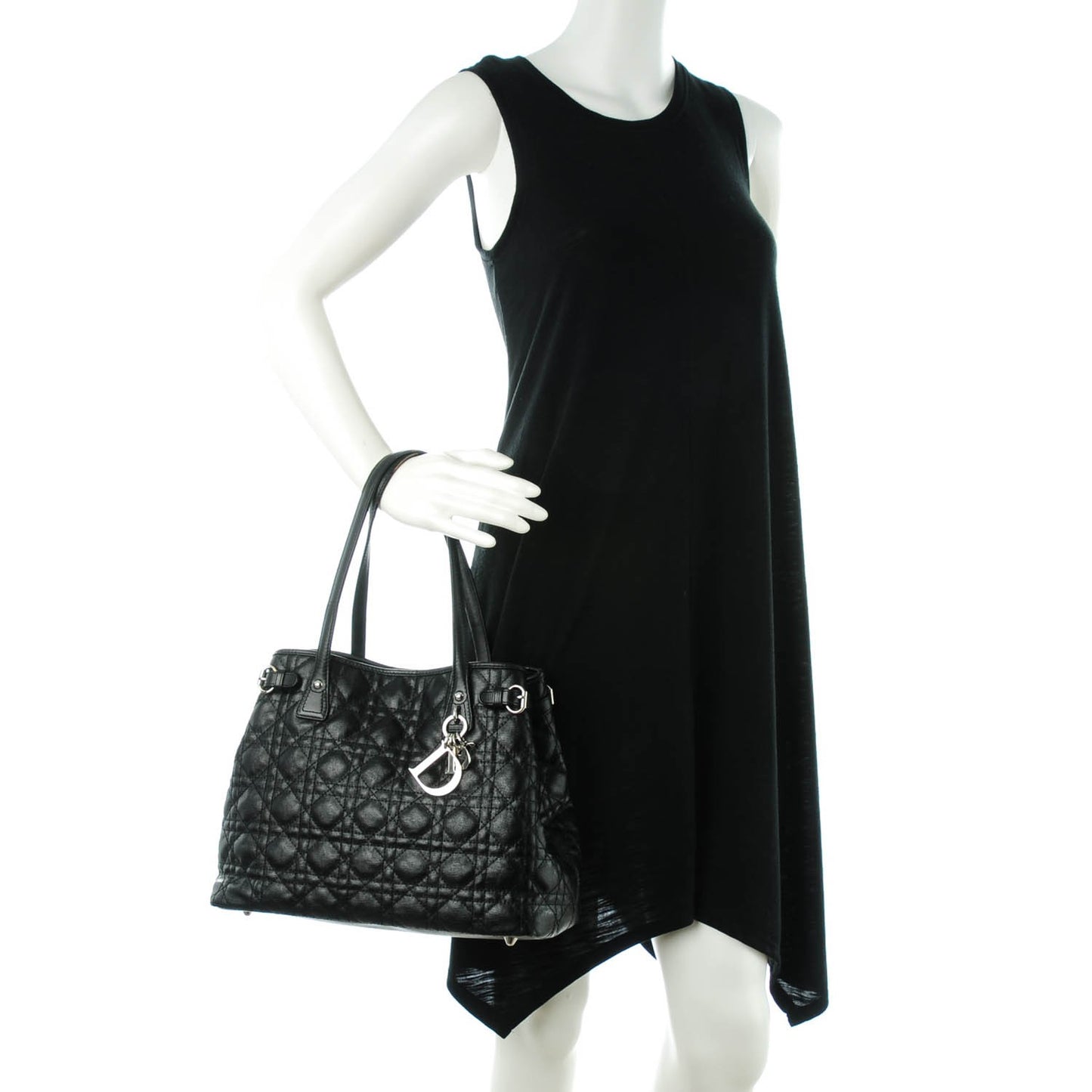 Coated Canvas Cannage Medium Panarea Tote Black