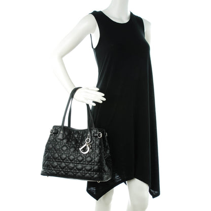Christian Dior Coated Canvas Cannage Medium Panarea Tote Black 2 of 7