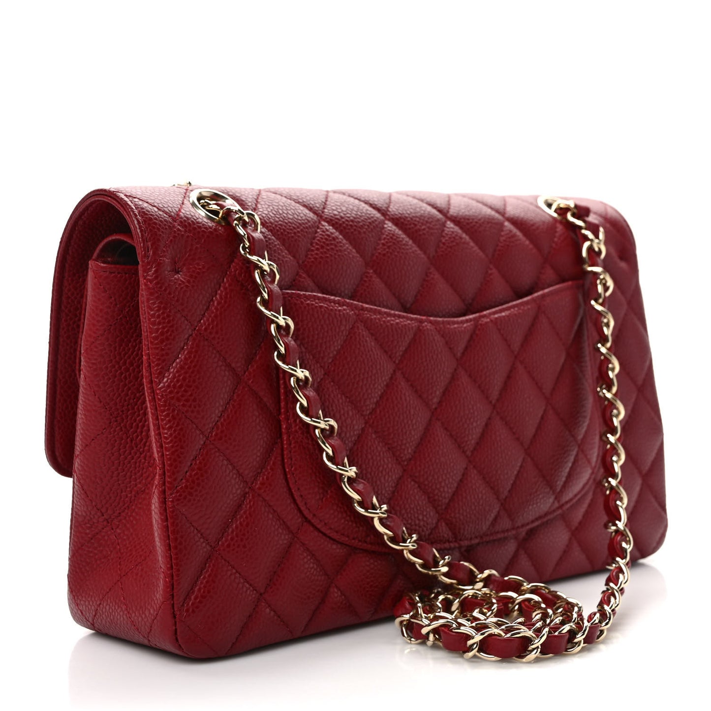Caviar Quilted Medium Double Flap Dark Red