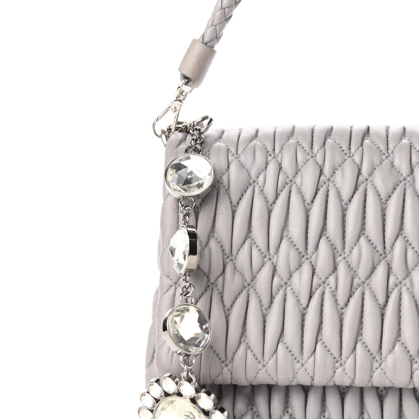 Nappa Matelasse Crystal Flap Clutch Grey
